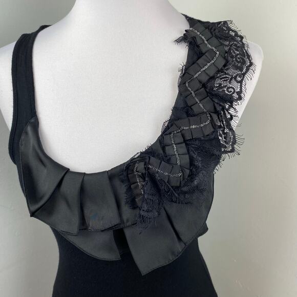 Neu Look Black Ruffle Lace Beaded Embellished Tank Top Shell Size 12 - Picture 2 of 7